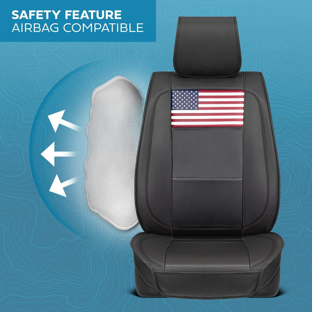 MotorBox American Flag Seat Abdeckungen für LKW, Autos und SUV - Napa Leder US Car Seat Abdeckungen American Flag Truck Zubehör - Car Seat Abdeckung Patriotic American Flag Car Zubehör Autositz Protektor