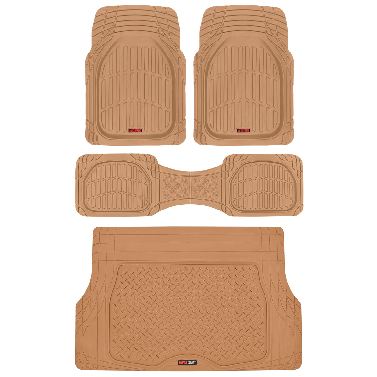 MotorTrend 4-Stück FlexTough Deep Dish Vorderbodenmatten, Hinterbodenmatte und Trunk / Cargo Mat - Heavy Duty, All Weather, Trim to Fit