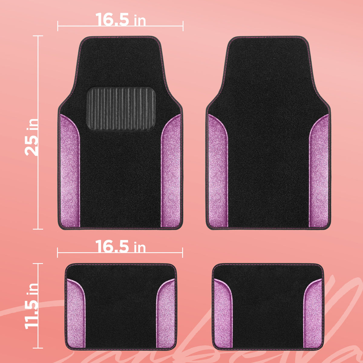 Carbella 4-Piece Sparkle Glitter Vorderbodenmatten und Hinterbodenmatten