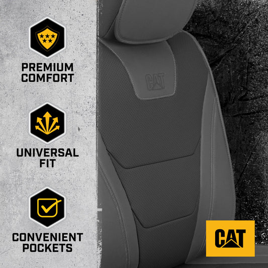 CAT 2-Pack Edge Deluxe Premium Zwei-Tone Faux Leder Vordersitz Abdeckungen - Reverse Charcoal