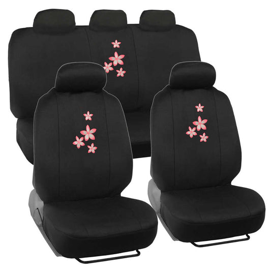 BDK 12-Piece Pink Flowers Vordersitzbezüge, Rücksitzbezug, Sitzgurtpads und Lenkradbezug (Fits 14.5' - 15.5')