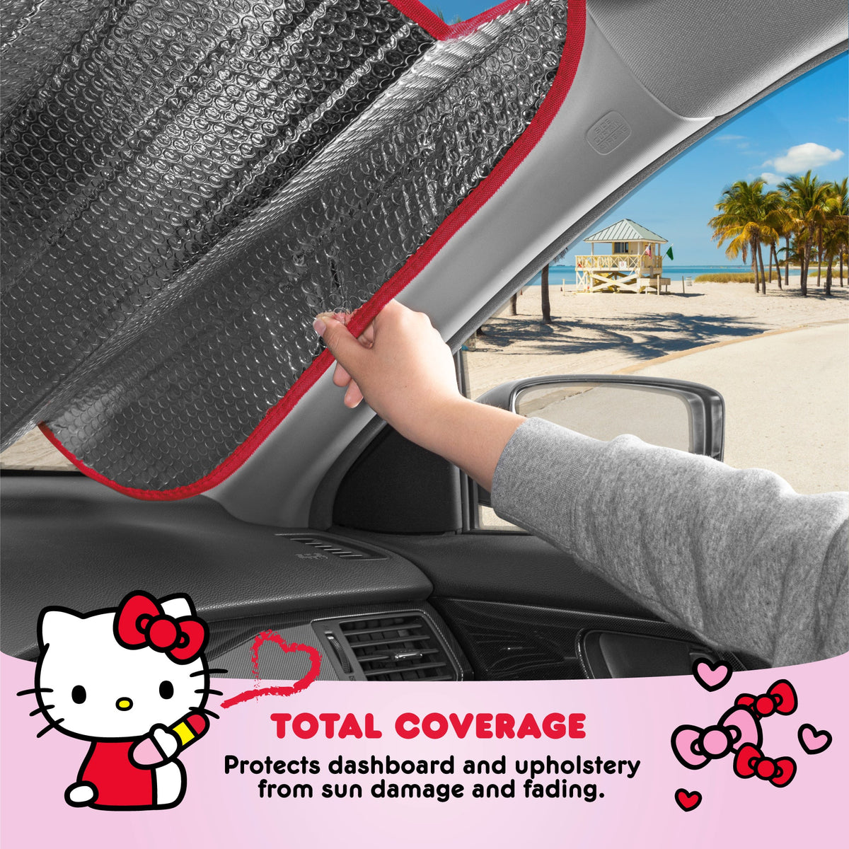 Carbella Offizielle Hallo Kitty Front Windschutzscheibe Sonnenschirm Red Bow Dreams (58 'x 27')