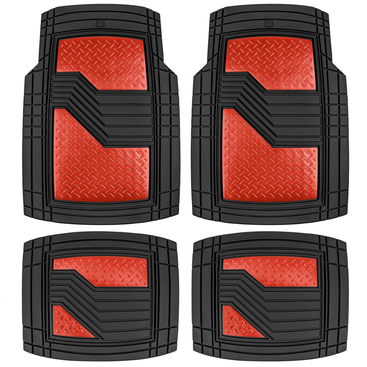 CAT 4-Stück Zwei-Tone Metallic-Look Front Floor Matts und Hintere Bodenmatten - Heavy Duty, All Weather, Trimm to Fit