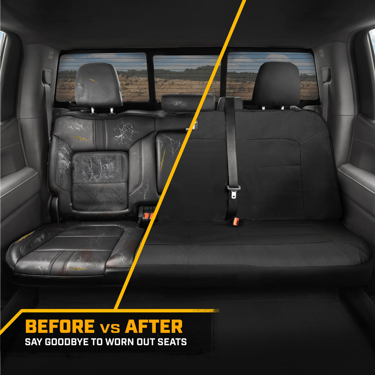 Cat Flexfit Black Rear Seat Cover für Auto - Langlebiger Canvas & Mesh Design 60/40 Split Bench Protector für Autos, LKW & SUVs - Rücksitz Abdeckung für Hinterbank - Interieur Car Zubehör
