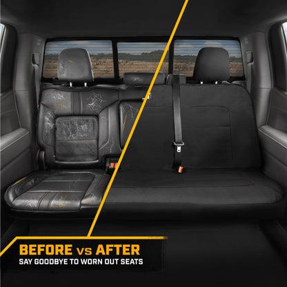 Cat Flexfit Black Rear Seat Cover für Auto - Langlebiger Canvas & Mesh Design 60/40 Split Bench Protector für Autos, LKW & SUVs - Rücksitz Abdeckung für Hinterbank - Interieur Car Zubehör