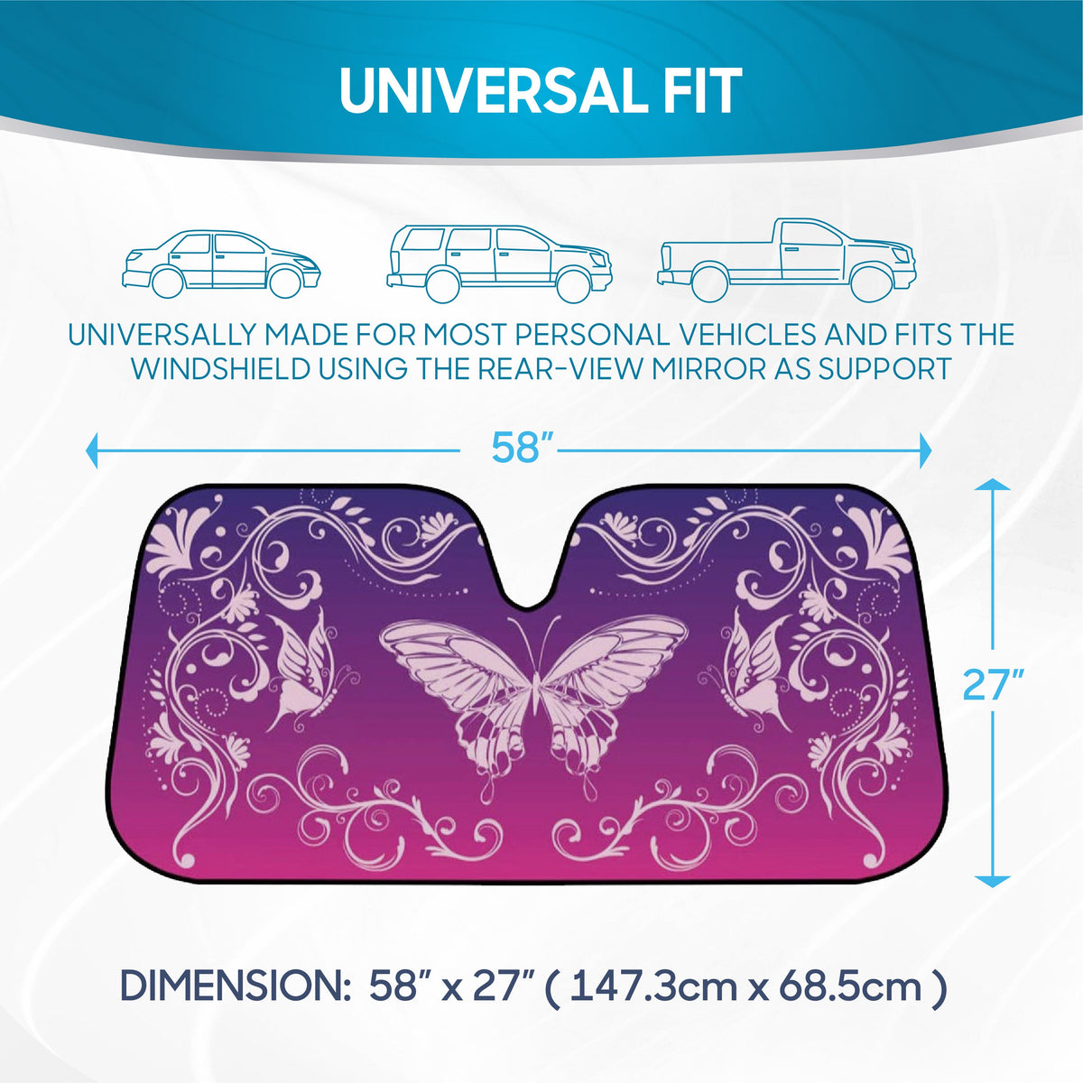 BDK Pink / Purple Butterfly Front Windschutzscheibe Sonnenschirm (58' x 27')