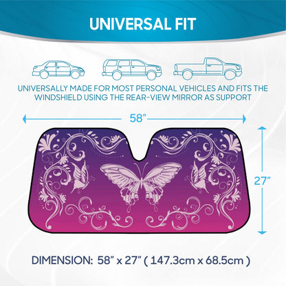 BDK Pink / Purple Butterfly Front Windschutzscheibe Sonnenschirm (58' x 27')