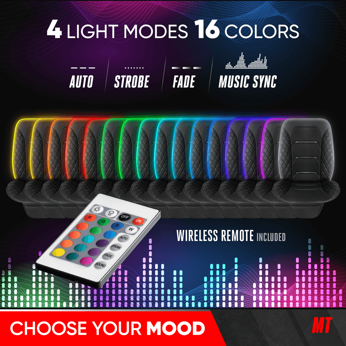 MotorTrend 2-Piece LED-Vordersitzbezug - 16 Farben & 4 Lichtmodi