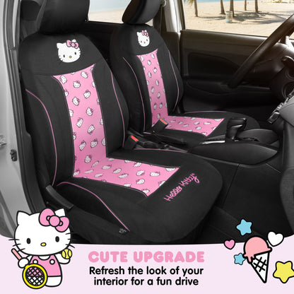 Hello Kitty Car Seat Covers - Niedliche und langlebige Pink Vordersitzbezüge, entzückendes Hello Kitty Design, komfortables und lang anhaltendes Polyester, Autozubehör Geschenk Hello Kitty Zubehör 2pc Schwarz / Pink