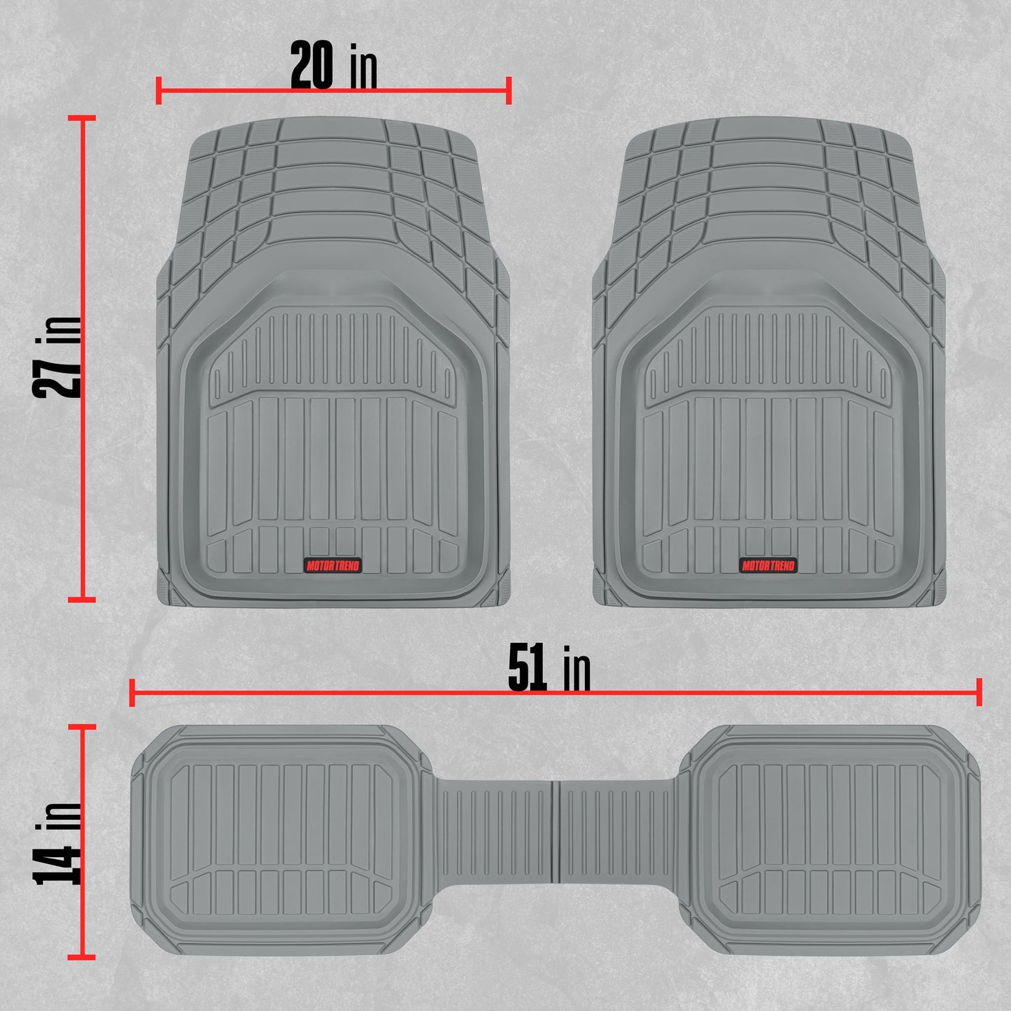 MotorTrend 3-Stück FlexTough Defender Vorderbodenmatten und Hinterbodenmatte - Heavy Duty, All Weather, Trimmen Sie, um zu passen