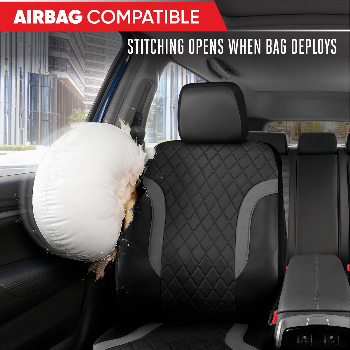 Motor Trend Faux Ledersitzbezüge für LKW, Autos und SUV - Front Black & Gray Autositzbezug - Universal Fit für die meisten Automobile - Forros Para Asientos De Carro - CarSeat-Zubehör