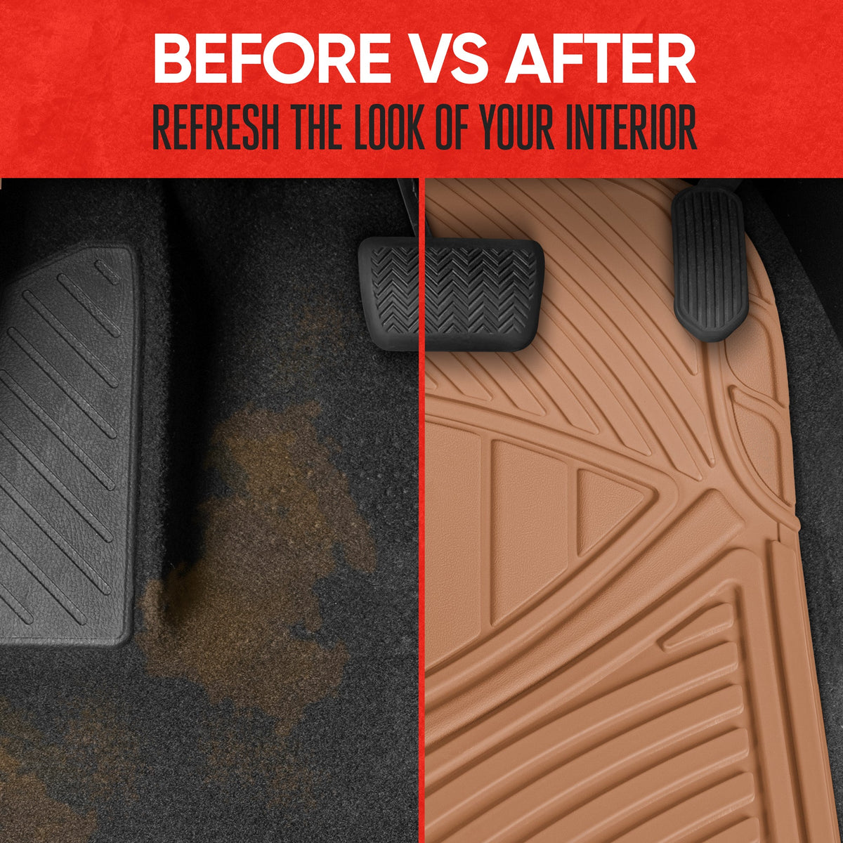 MotorTrend 3-Stück FlexTough Performance Deep Channel Front Floor Matts und Rear Floor Mat - Heavy Duty, All Weather, Trimm to Fit