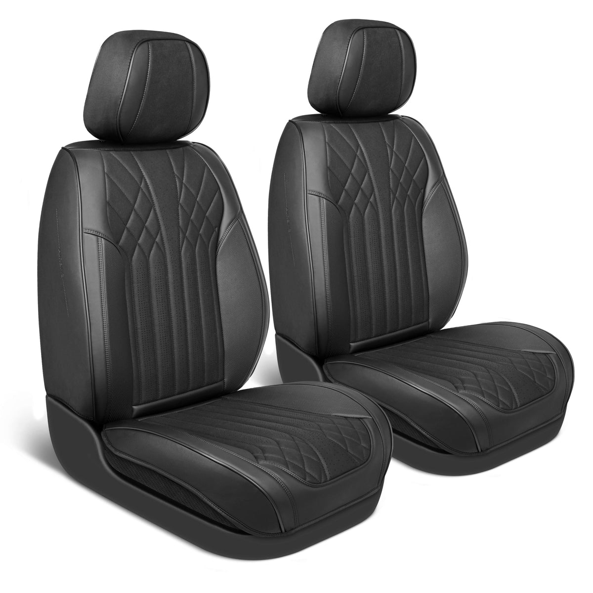 MotorBox Elite Edition Faux Leder & Suede Sitzbezüge für Autos, LKW & SUV - 2 schwarze Autositzbezüge für Vordersitze - Universal Fit Car Zubehör Automotive Interior Cover Protector für Autos