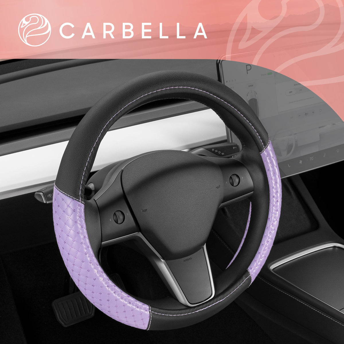 Carbella Pink Pailletten mit Kristallen Lenkrad Abdeckung (Fits 14.5' - 15.5')