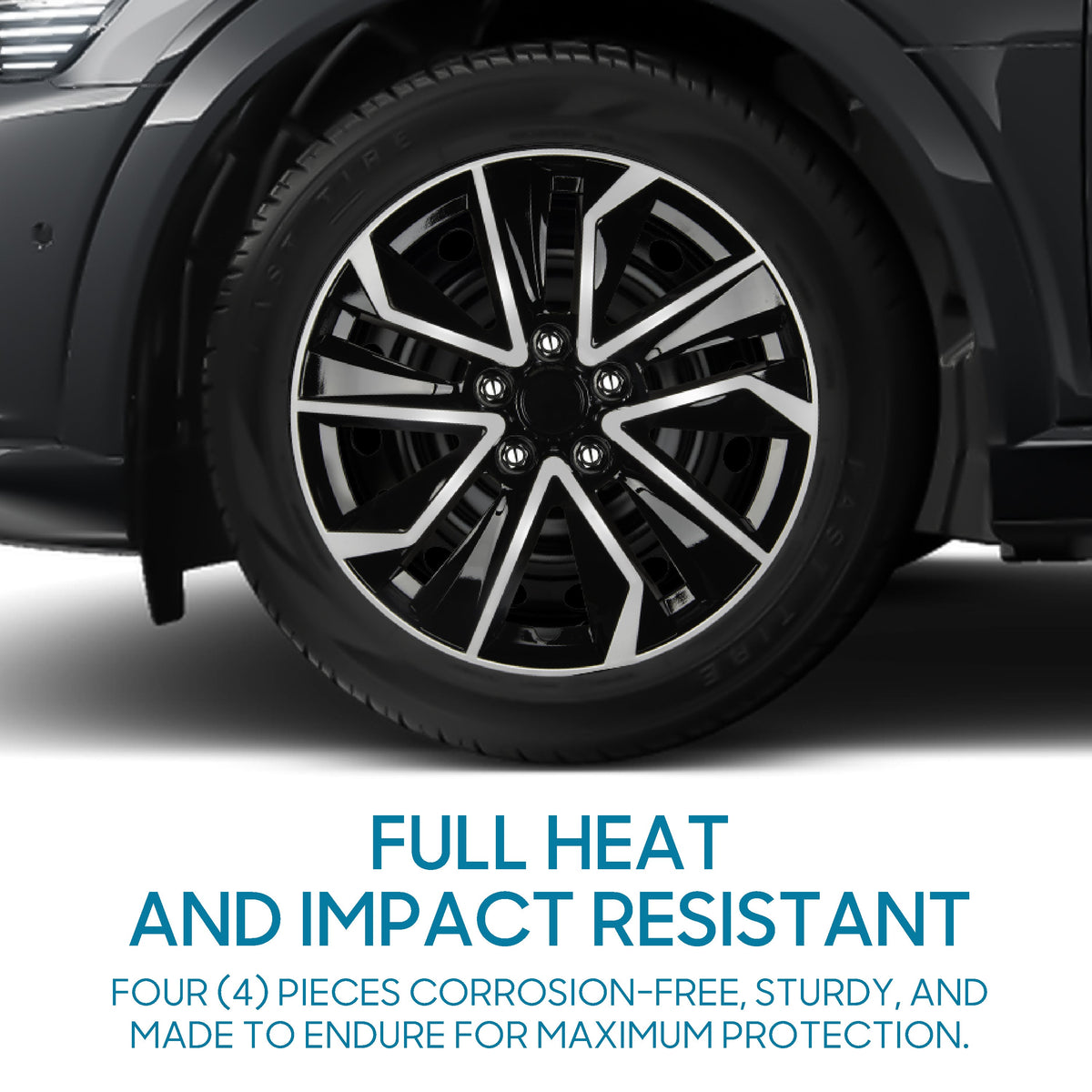 BDK 40,6 cm Hubcaps Set von 4 - OEM Ersatz Snap-On Wheel Rim Covers - Universal Fit Car Wheel Cover für Autos, LKW, SUV, Vans Durable ABS Black & Silver 10-Spoke Hub-Cap Car Zubehör Außen