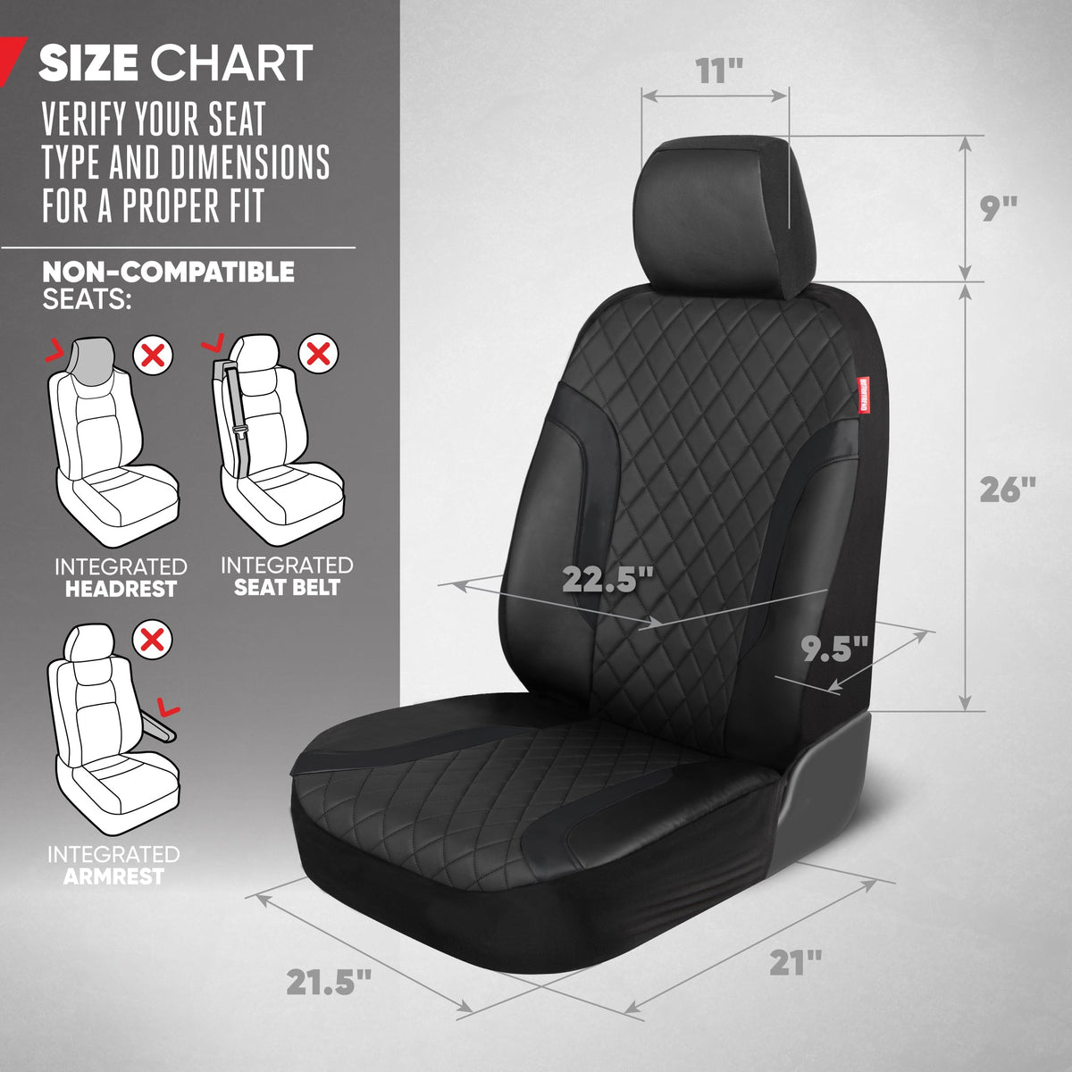 Motor Trend Faux Ledersitzbezüge für LKW, Autos und SUV - Front Black Car Seat Cover Set - Universal Fit für die meisten Automobile - Forros Para Asientos De Carro - CarSeat Cover Zubehör