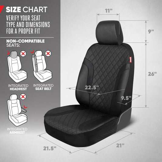 Motor Trend Faux Ledersitzbezüge für LKW, Autos und SUV - Front Black Car Seat Cover Set - Universal Fit für die meisten Automobile - Forros Para Asientos De Carro - CarSeat Cover Zubehör
