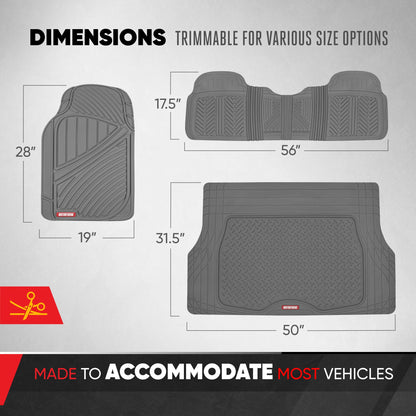 MotorTrend 4-Piece FlexTough Performance Deep Channel Front Floor Mat, Rear Floor Mat und Trunk / Cargo Mat - Heavy Duty, All Weather, Trim to Fit