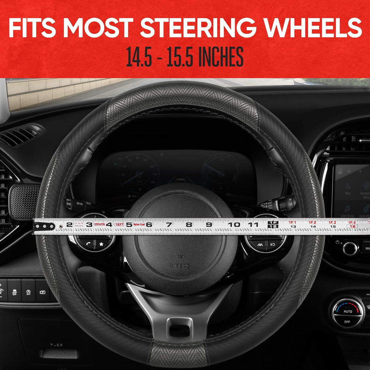 MotorTrend GripTech Perforiertes Muster Sport Grip Lenkrad Abdeckung (Fits 14.5' - 15.5')