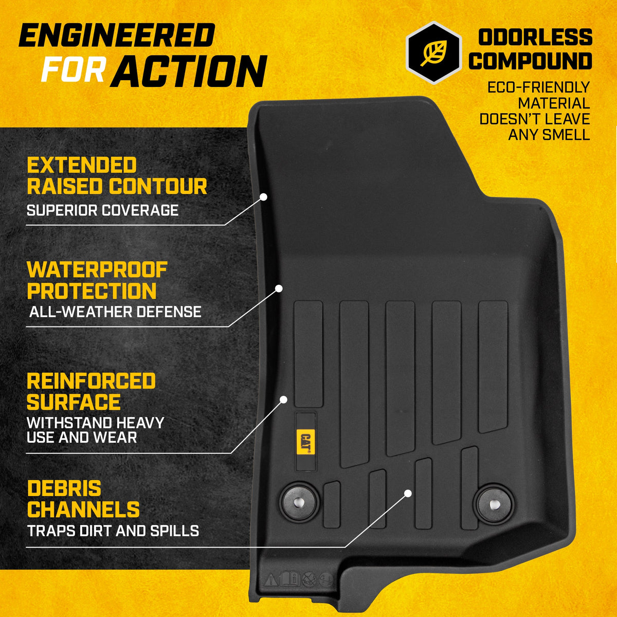 CAT 3-Stück JustFit 3D Bodeneinlagematten für Jeep Wrangler 4WD (2018 - 2026) - All Weather, Heavy Duty, Custom Fit