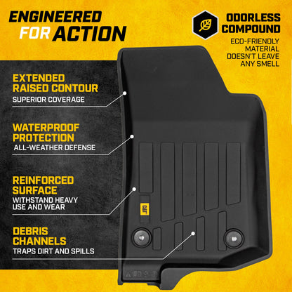 CAT 3-Stück JustFit 3D Bodeneinlagematten für Jeep Wrangler 4WD (2018 - 2026) - All Weather, Heavy Duty, Custom Fit