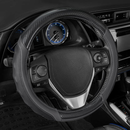 Motor Trend UltraSport Carbon Fiber Steering Wheel Cover, Standard 15 Zoll Größe, Black Faux Leather Comfort Grip, Car Steering Wheel Cover für Auto Truck Van SUV (Mehrere Farben)