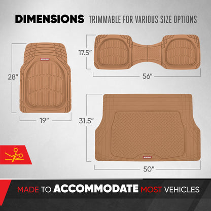 MotorTrend 4-Stück FlexTough Deep Dish Vorderbodenmatten, Hinterbodenmatte und Trunk / Cargo Mat - Heavy Duty, All Weather, Trim to Fit