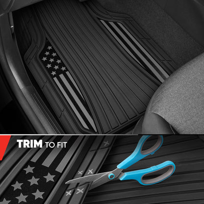 Motor Trend Flag Bodenmatten Volles Set - Langlebige schwarze Gummi Auto Bodenmatten für LKW Autos SUV mit zwei Ton Akzent, All Wetter Innenschutz für Front und Rückseite mit rutschfestem Rücken, Black Gloss - Flagge Schwarz / Gray