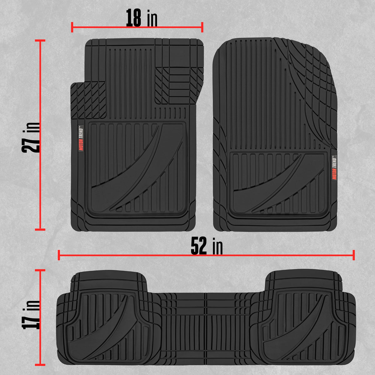 MotorTrend 3-Stück FlexTough Advanced Gummi Mehrkanal-Frontbodenmatten und hintere Bodenmatte