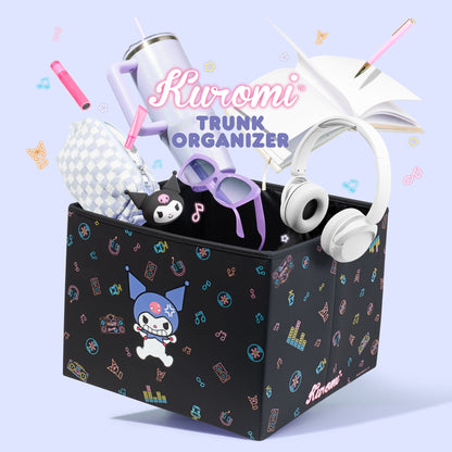 Sanrio Kuromi Car Trunk Organizer und Lagerbehälter - Zusammenklappbare einfache Kompartiment bequeme schwere Aufgabe, Fold Up für einfache Aufbewahrungsbox, Autositz Ladung für Lebensmittel Werkzeuge - 12,5L x 12,5W x 9H