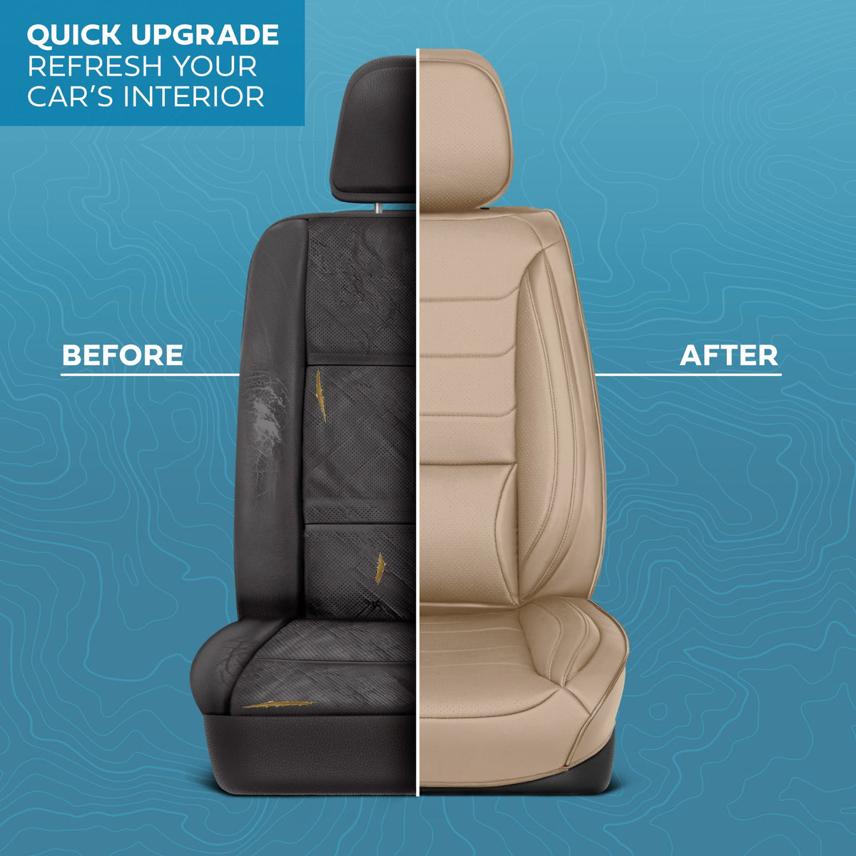 MotorBox Elite Edition Faux Ledersitz Abdeckungen für Autos, LKW und SUV - 2 Beige Autositz Abdeckungen für Vordersitze - Universal Fit Car Zubehör Automotive Interior Cover Protector für die meisten Fahrzeuge