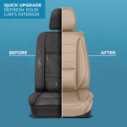 MotorBox Elite Edition Faux Ledersitz Abdeckungen für Autos, LKW und SUV - 2 Beige Autositz Abdeckungen für Vordersitze - Universal Fit Car Zubehör Automotive Interior Cover Protector für die meisten Fahrzeuge