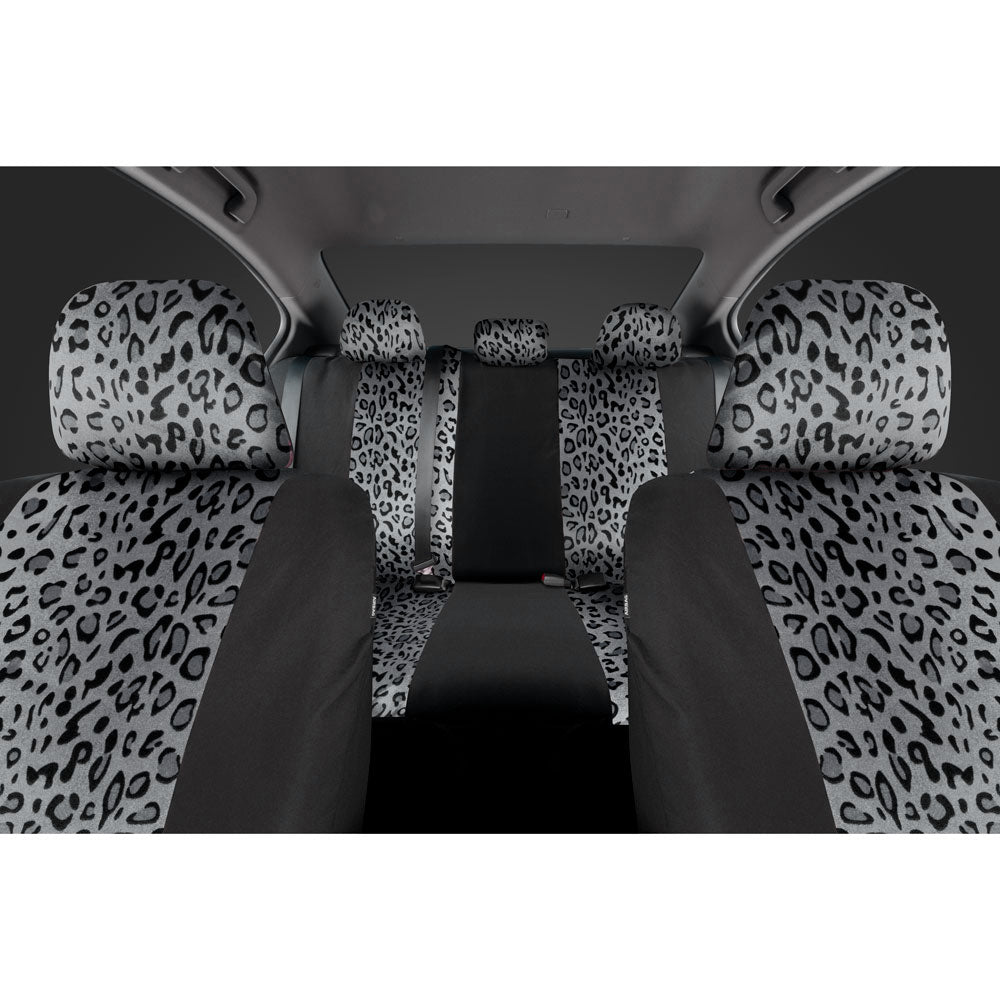 BDK 12-Piece Silver Leopard Vordersitzbezüge, Rücksitzbezüge, Sitzgurtpads und Lenkradbezüge (Fits 14.5' - 15.5')