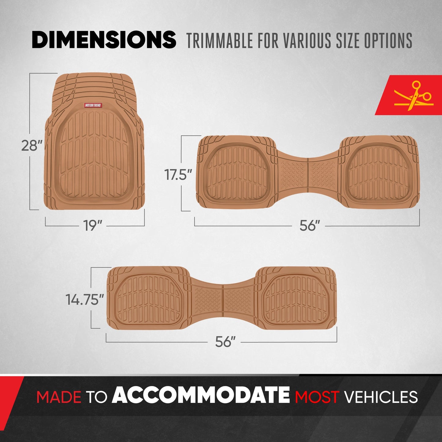 MotorTrend 4-Piece 3-Rows FlexTough Deep Dish Vorderbodenmatten, Mittelbodenmatten und Hinterbodenmatte