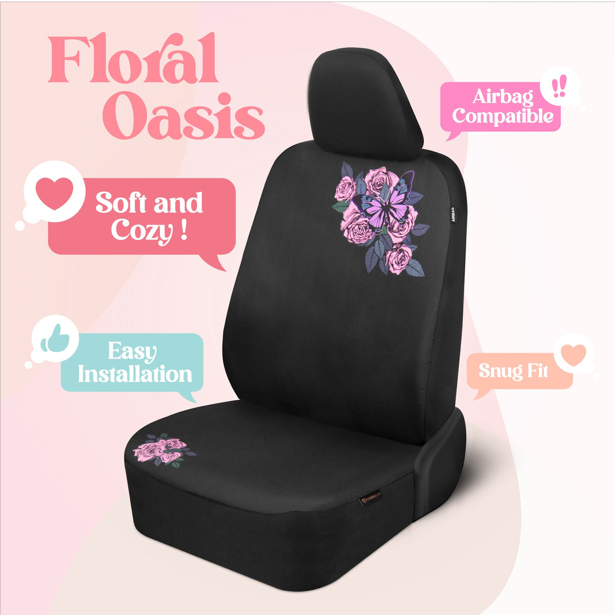 Pink Butterfly & Flowers Autositz Abdeckungen, niedliches Auto Zubehör für Damen Vordersitz Abdeckungen für Auto passt die meisten Autos Trucks Vans SUV bestickt Design