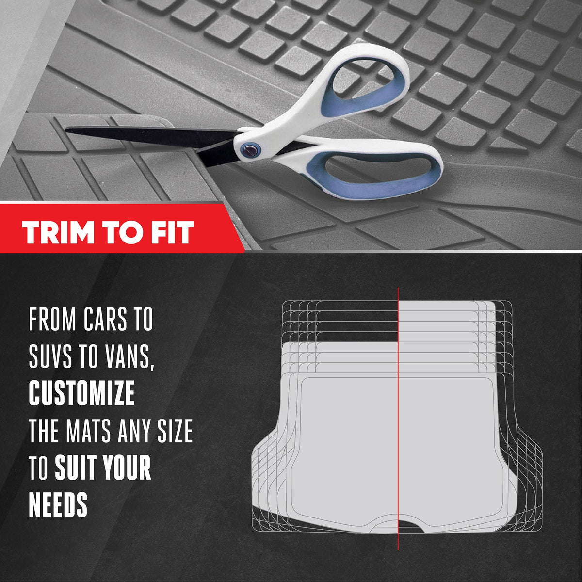 MotorTrend FlexTough Square Groove Trunk / Cargo Liner Mat - Heavy Duty, All Weather, Trim to Fit (54' x 37')
