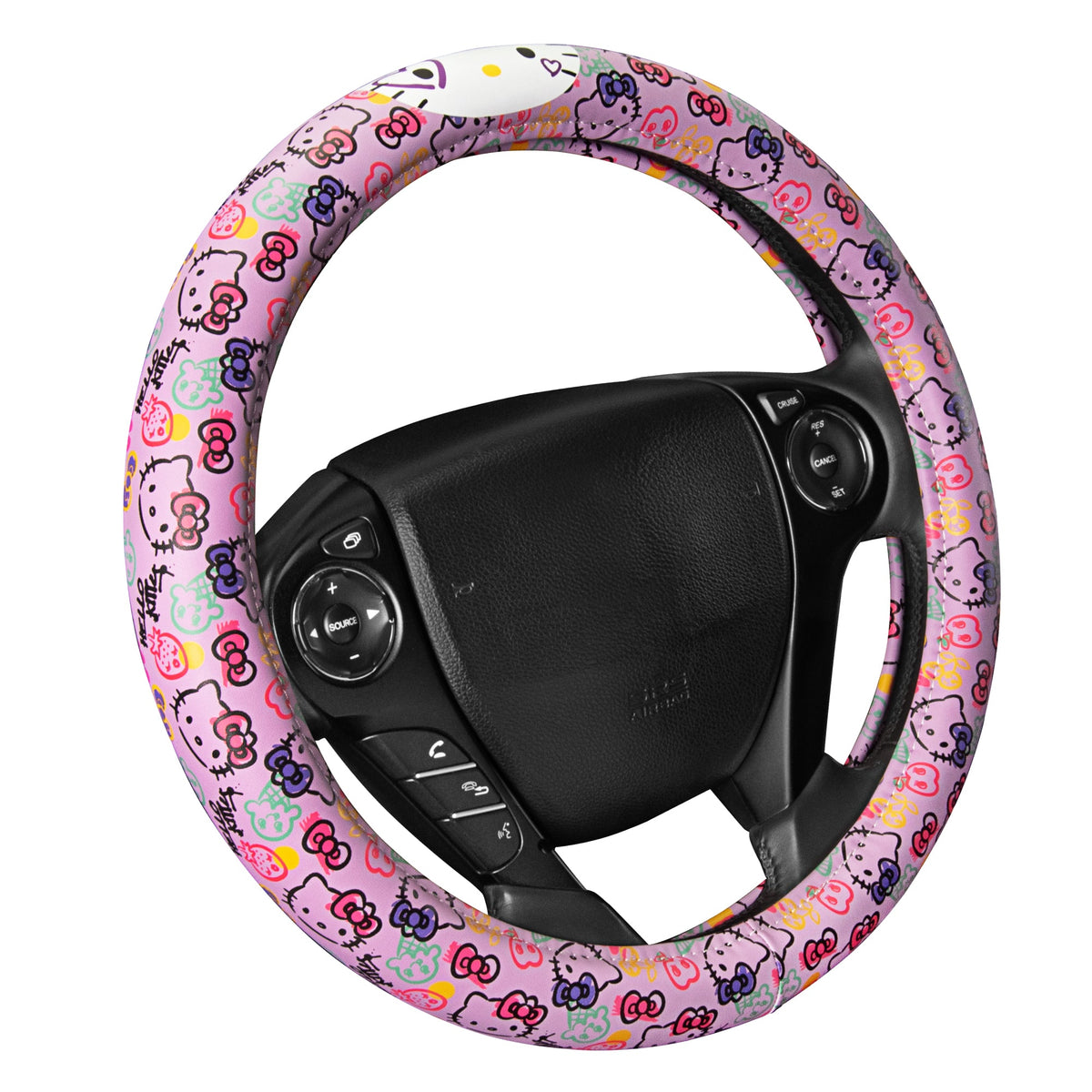 Hallo Kitty Lenkrad Abdeckung, Offizielle Sanrio Auto Lenkrad Abdeckung mit Universalgröße 14.5 - 15, Niedliche Lenkrad Abdeckung für Frauen, Hallo Kitty Auto Zubehör (Lavendeldruck)