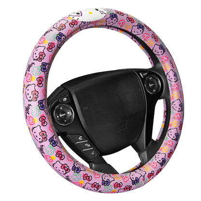 Hallo Kitty Lenkrad Abdeckung, Offizielle Sanrio Auto Lenkrad Abdeckung mit Universalgröße 14.5 - 15, Niedliche Lenkrad Abdeckung für Frauen, Hallo Kitty Auto Zubehör (Lavendeldruck)
