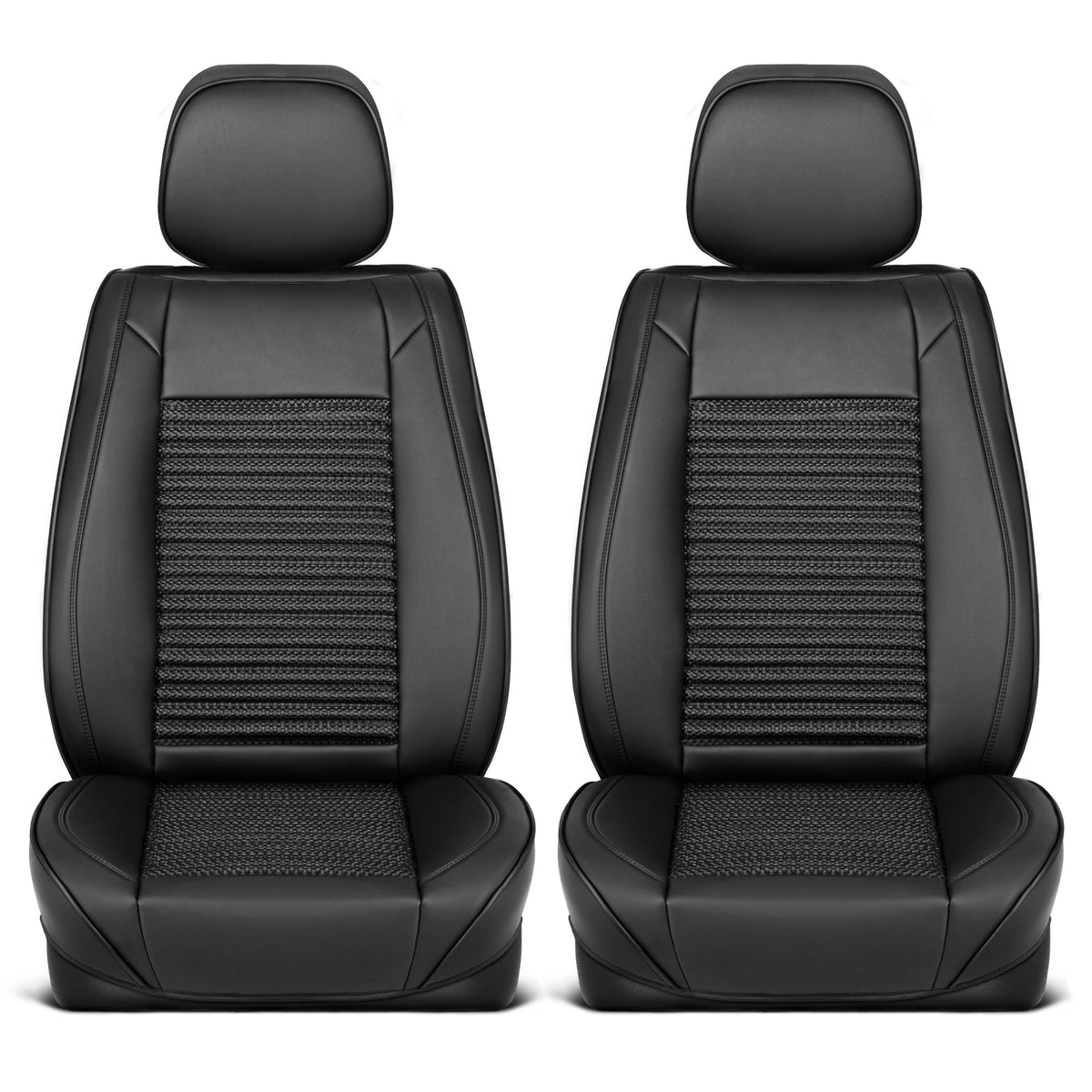 MotorBox Elite Edition Faux Leder & All Weather Wicker Sitzbezüge für Autos, LKW & SUV - 2 Black Car Seat Abdeckungen für Vordersitze - Universal Fit Car Zubehör Automotive Interior Protector