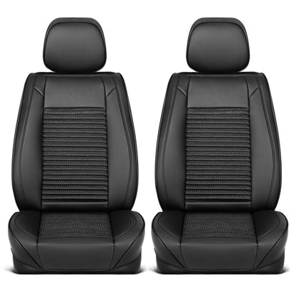 MotorBox Elite Edition Faux Leder & All Weather Wicker Sitzbezüge für Autos, LKW & SUV - 2 Black Car Seat Abdeckungen für Vordersitze - Universal Fit Car Zubehör Automotive Interior Protector