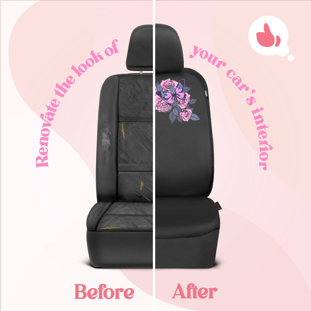 Pink Butterfly & Flowers Autositz Abdeckungen, niedliches Auto Zubehör für Damen Vordersitz Abdeckungen für Auto passt die meisten Autos Trucks Vans SUV bestickt Design