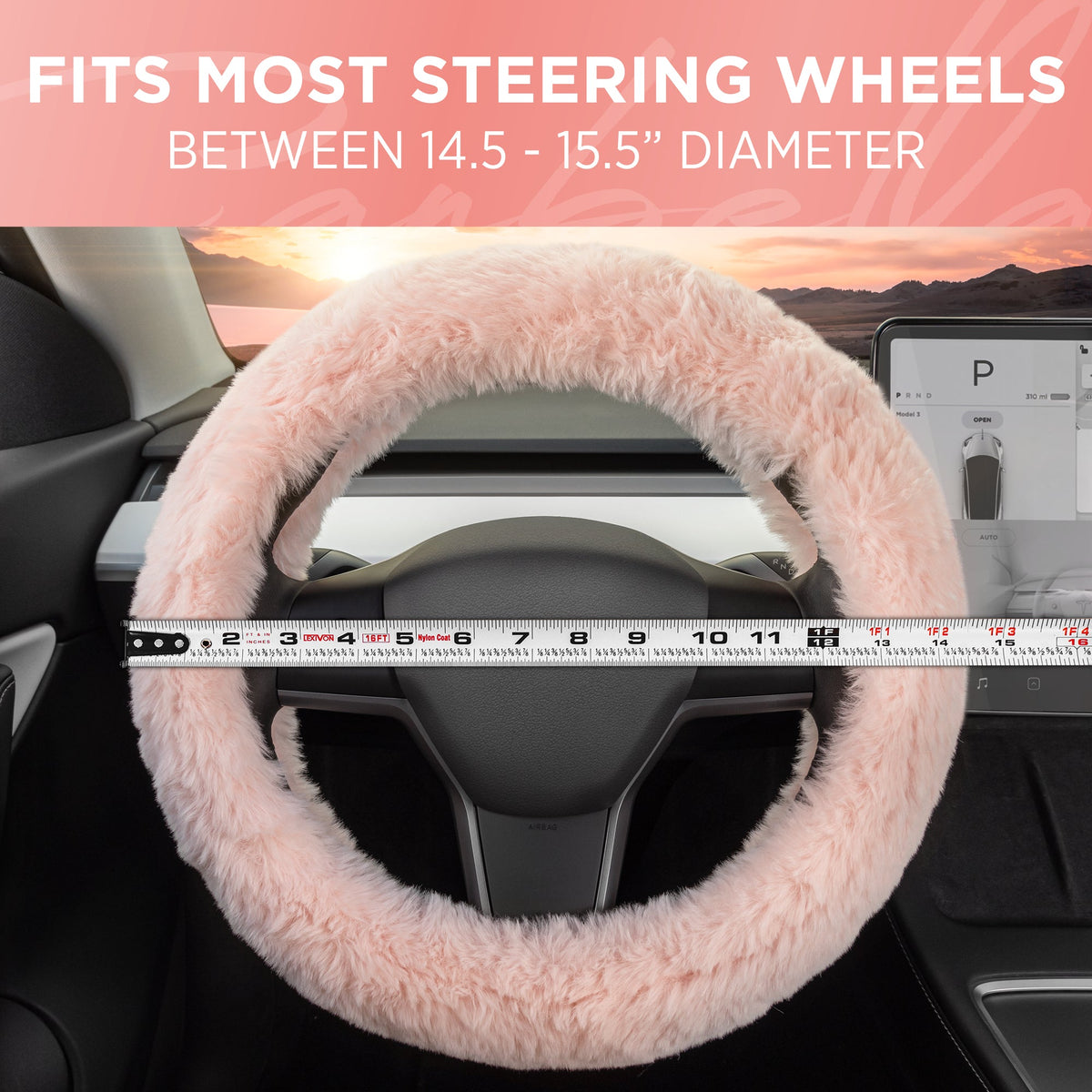 Carbella Soft Pink Fuzzy Lenkrad Abdeckung, Standard 15 Zoll Größe passt die meisten Fahrzeuge, niedliche Faux Pelz Auto Lenkung Abdeckung mit Soft Fluffy Furry Touch, Auto Zubehör für Frauen