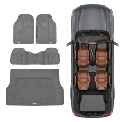 MotorTrend 4-Piece FlexTough Performance Deep Channel Front Floor Mat, Rear Floor Mat und Trunk / Cargo Mat - Heavy Duty, All Weather, Trim to Fit
