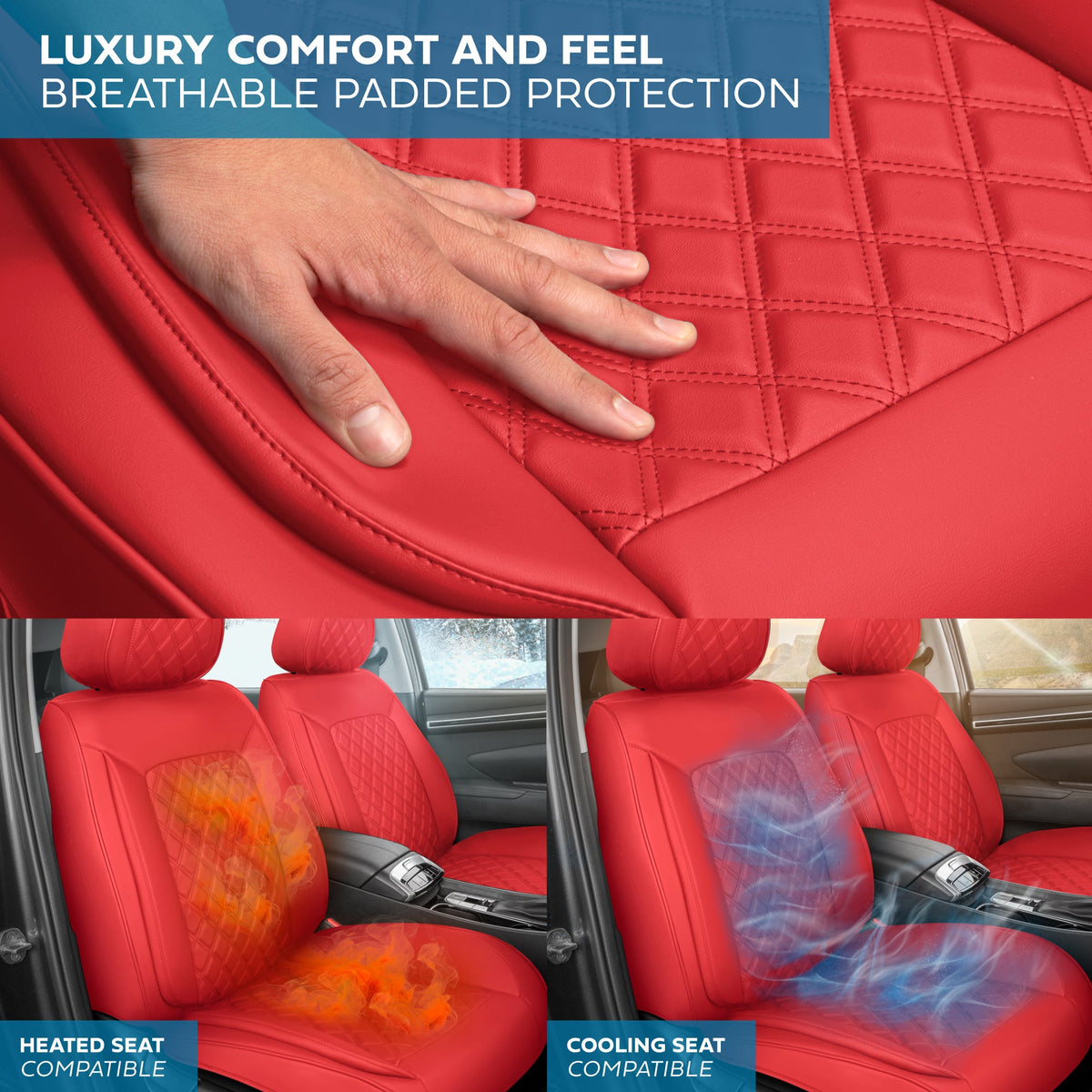 MotorBox Elite Edition Faux Ledersitz Abdeckungen für Autos, LKW und SUV - 2 Red Car Sitz Abdeckungen für Vordersitze - Universal Fit Car Zubehör Automotive Interior Cover Protector für die meisten Fahrzeuge