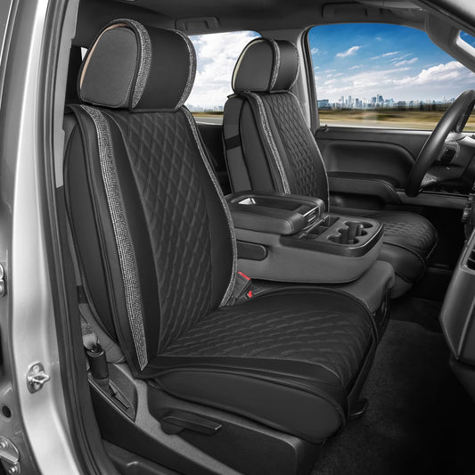 BlingStitchTM Car Seat Covers für Vordersitze - Luxuriöse vegane Ledersitzbezüge für Autos mit schwarzen Bling-Kristallen, Premium Automotive Seat Covers für SUV, Trucks, Car Bling Luxury