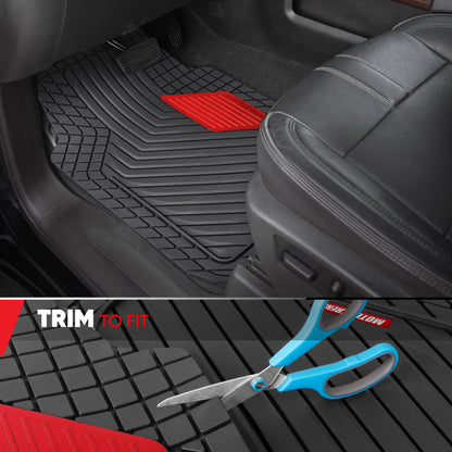 Motor Trend MetallicGuard Car Bodenmatten Volles Set - Langlebige Gummibodenmatten mit rotem Metallic Ferse Pad, Allwetter-Innenschutz für Vorder- und Rückseite mit rutschfester Rückseite
