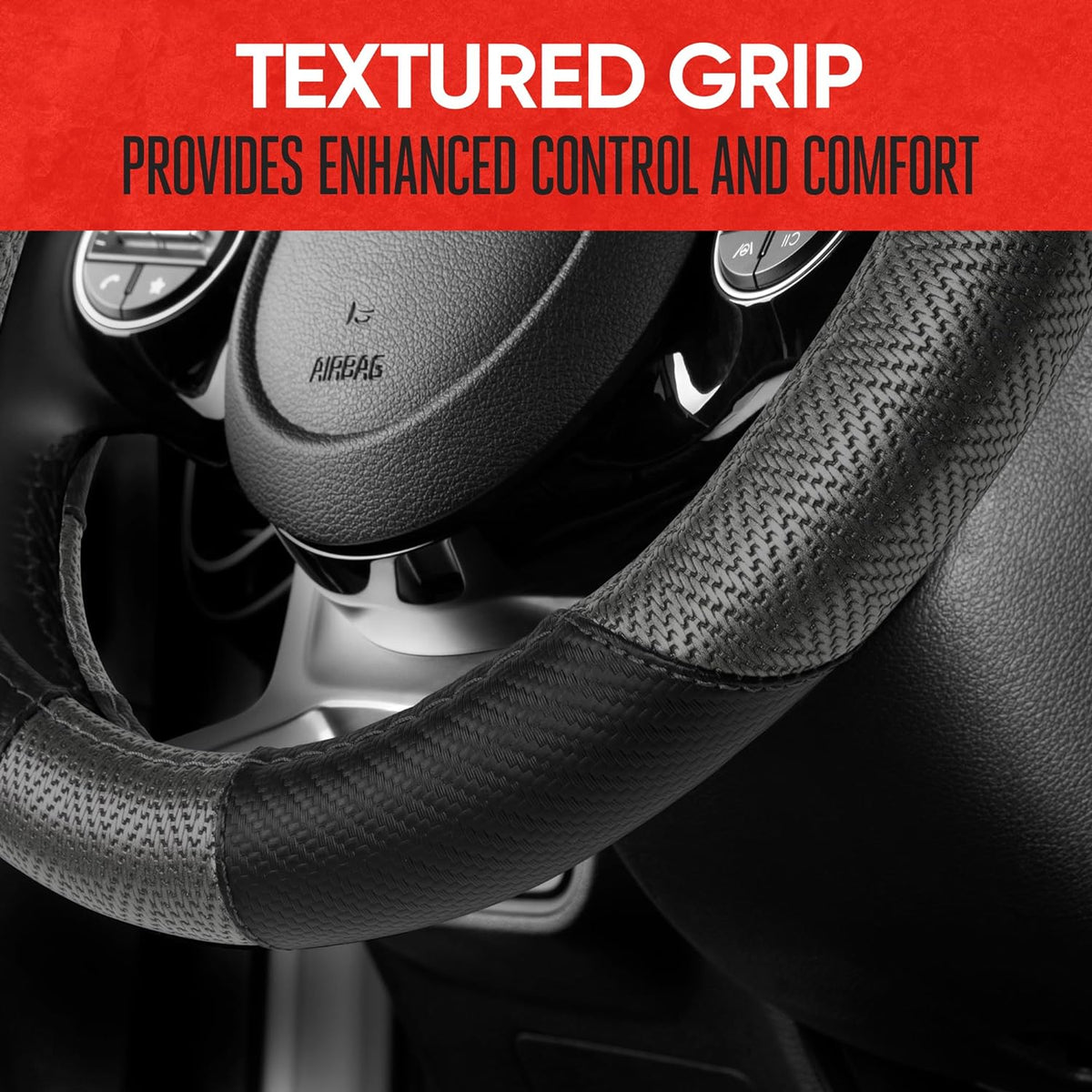 MotorTrend GripTech Perforiertes Muster Sport Grip Lenkrad Abdeckung (Fits 14.5' - 15.5')