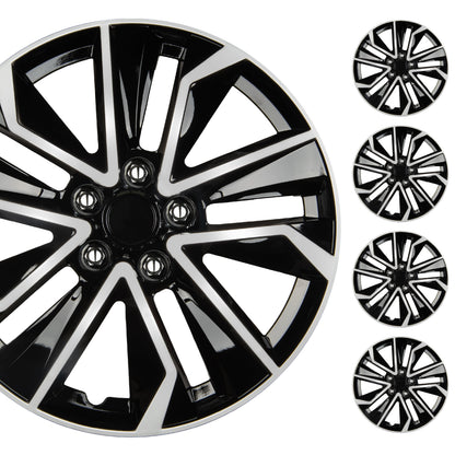BDK 40,6 cm Hubcaps Set von 4 - OEM Ersatz Snap-On Wheel Rim Covers - Universal Fit Car Wheel Cover für Autos, LKW, SUV, Vans Durable ABS Black & Silver 10-Spoke Hub-Cap Car Zubehör Außen