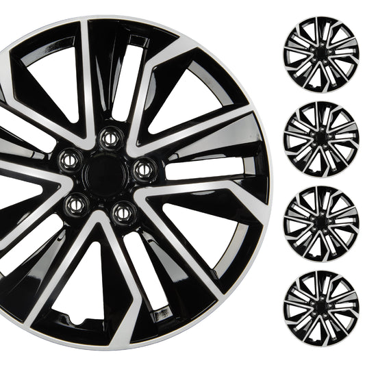 BDK 40,6 cm Hubcaps Set von 4 - OEM Ersatz Snap-On Wheel Rim Covers - Universal Fit Car Wheel Cover für Autos, LKW, SUV, Vans Durable ABS Black & Silver 10-Spoke Hub-Cap Car Zubehör Außen