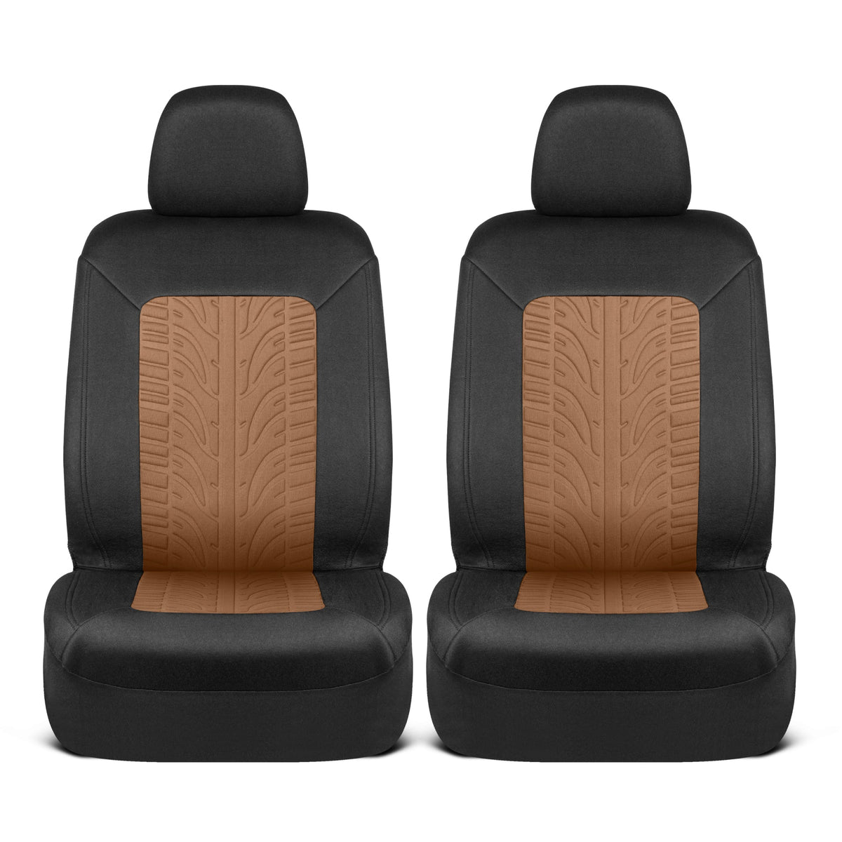 Motor Trend GrandPrix Sitzbezüge für Autos, 2-Pack Black & Beige Reifen Lauffläche geprägte Autositzbezüge für Vordersitze, Automotive Interior Abdeckungen für Auto LKW Van SUV